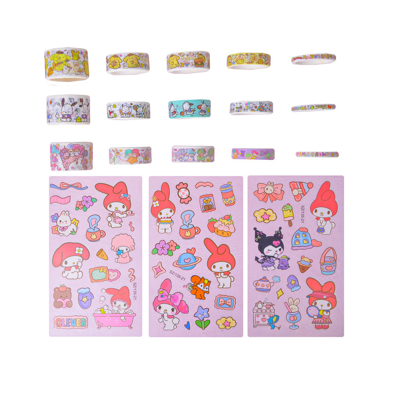 چسب نواری مدل واشی طرح ملودی و دوستان به همراه استیکر مجموعه 18عددی