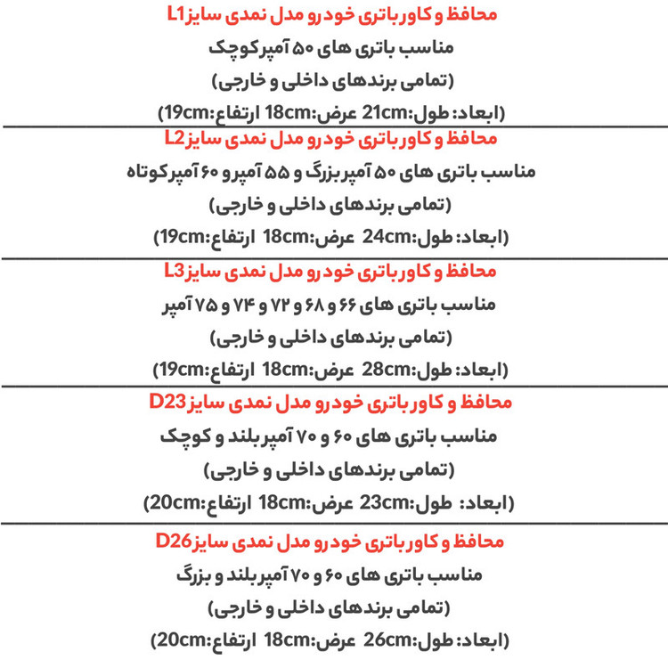 محافظ و کاور باتری خودرو مدل L3