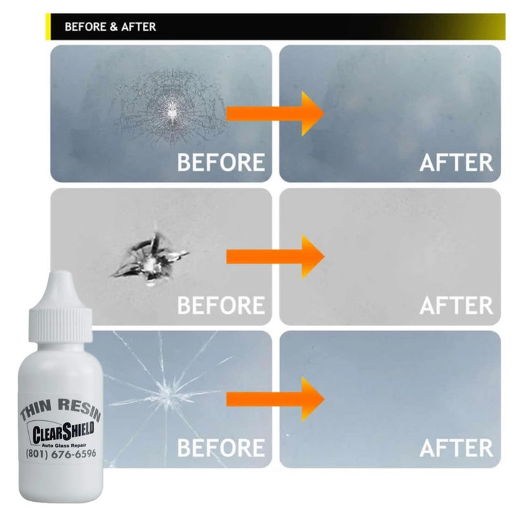 چسب ترمیم کننده شیشه خودرو کلرشیلد مدل thin-resin حجم ۱۰ میلی لیتر