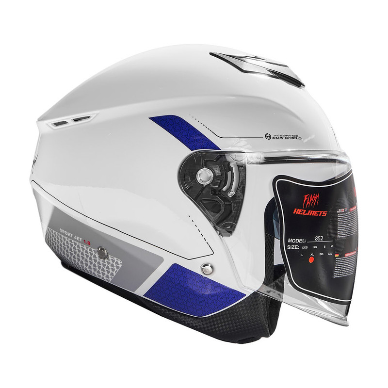 کلاه کاسکت بدون فک فلش مدل 852 glossy blue-white