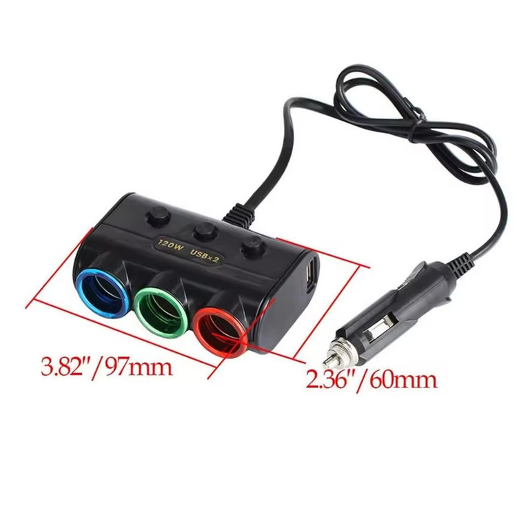 مبدل برق 1 به 3 و شارژر فندکی خودرو مدل 3in1