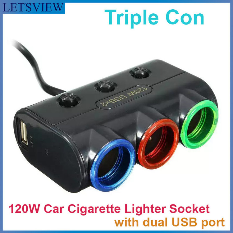 مبدل برق 1 به 3 و شارژر فندکی خودرو مدل 3in1
