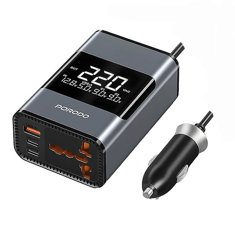 مبدل برق خودرو پرودو مدل 200W Porodo Universal AC Car Power Inverter PDFWCH067GY