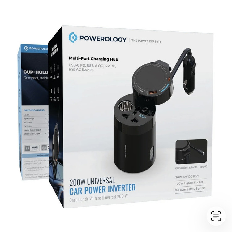 مبدل برق خودرو پاورولوجی مدل CAR POWER INVERTER 200W UNIVERSAL PWCPI200WBK