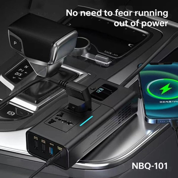 مبدل برق و اینورتر فندکی و چند راهی برق خودرو بیوا مدل NBQ-101 ظرفیت 200 وات