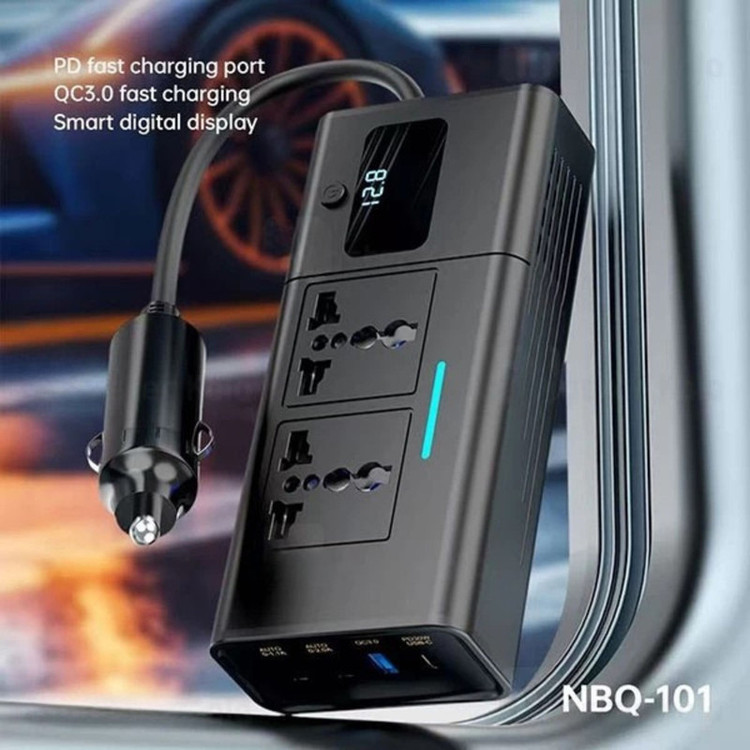 مبدل برق و اینورتر فندکی و چند راهی برق خودرو بیوا مدل NBQ-101 ظرفیت 200 وات