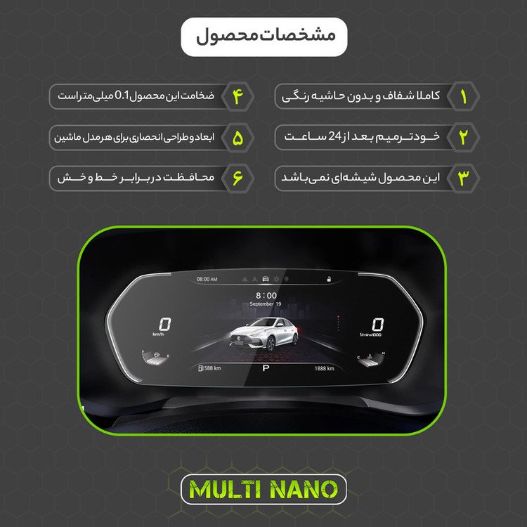 برچسب محافظ صفحه کیلومتر خودرو مولتی نانو مدل X-S1T مناسب برای ام جی GT 2024