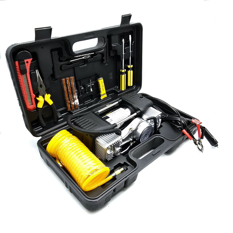 کمپرسور هوا خودرو 23 وات کلایمکس مدل فندکی و سر باتری کد CX-JB-87 مجموعه 15 عددی