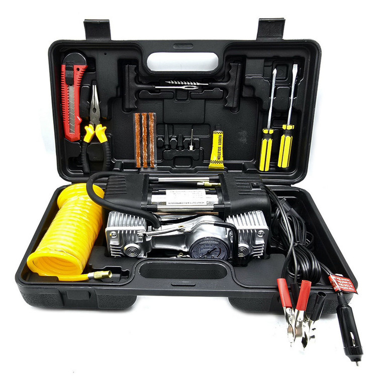کمپرسور هوا خودرو 23 وات کلایمکس مدل فندکی و سر باتری کد CX-JB-87 مجموعه 15 عددی