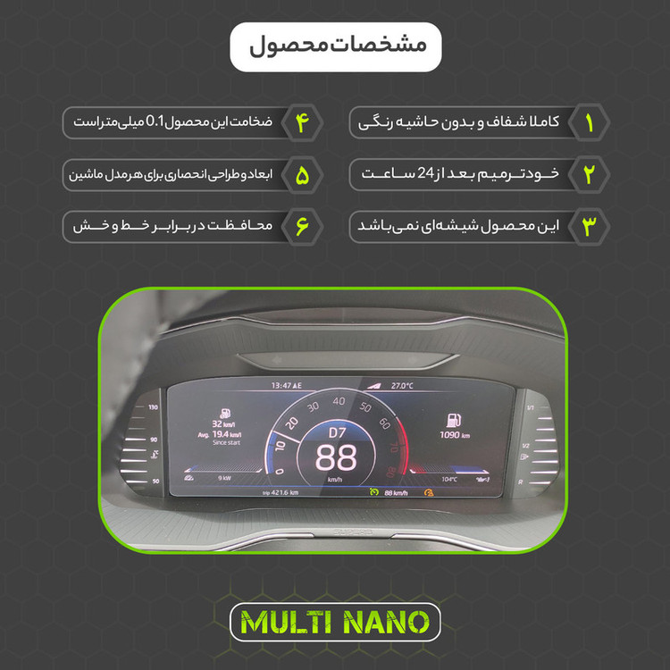 برچسب محافظ صفحه کیلومتر خودرو مولتی نانو مدل X-S1T مناسب برای اشکودا SuperB