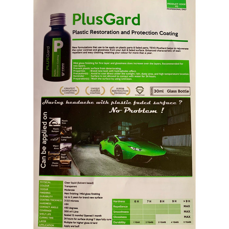 پوشش نانو سرامیک قطعات پلاستیکی تِوو مدل PLUSGard کد PG حجم 30 میلی لیتر