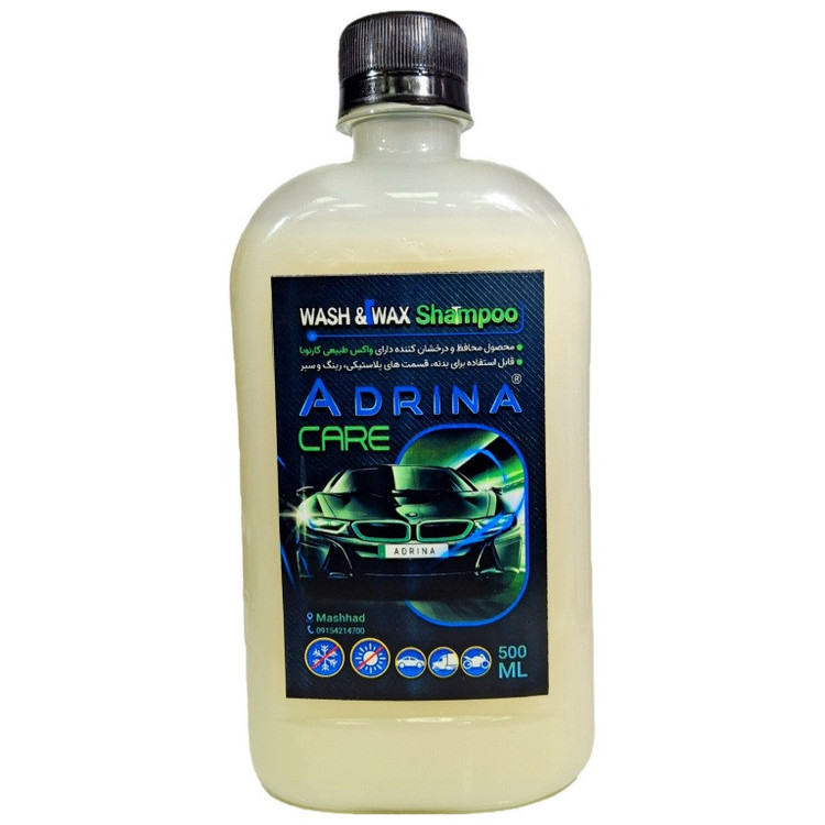 شامپو واکس بدنه خودرو آدرینا مدل WASH and WAX حجم 500 میلی لیتر