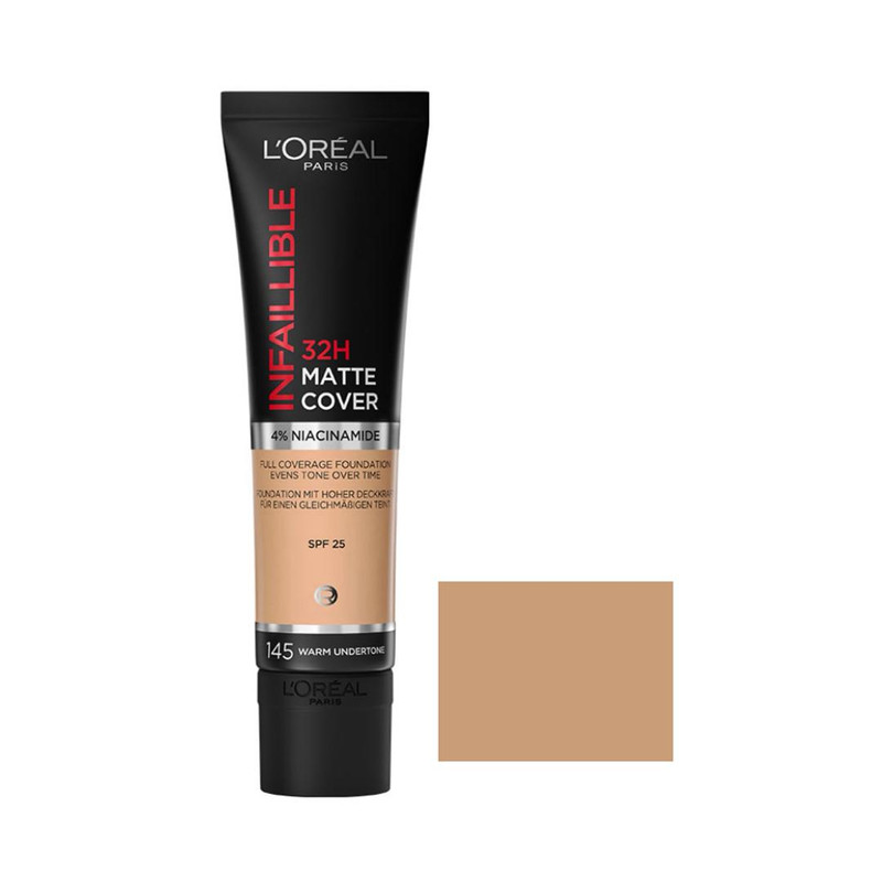کرم پودر مایع Spf 25 لورآل مدل Matte Cover 32H شماره 145 مناسب برای انواع پوست حجم 30 میلی‌ لیتر