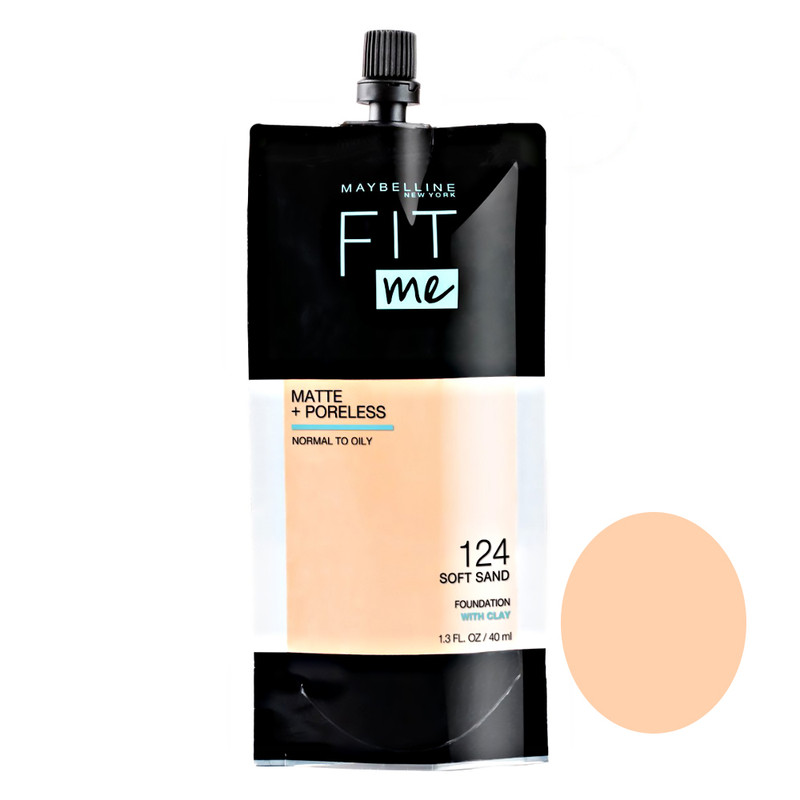 کرم پودر مایع میبلین مدل Fit Me شماره 124 مناسب برای پوست معمولی و چرب حجم 40 میلی‌لیتر