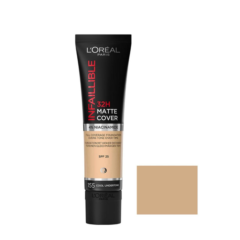 کرم پودر مایع Spf 25 لورآل مدل Matte Cover 32H شماره 155 مناسب برای انواع پوست حجم 30 میلی‌ لیتر