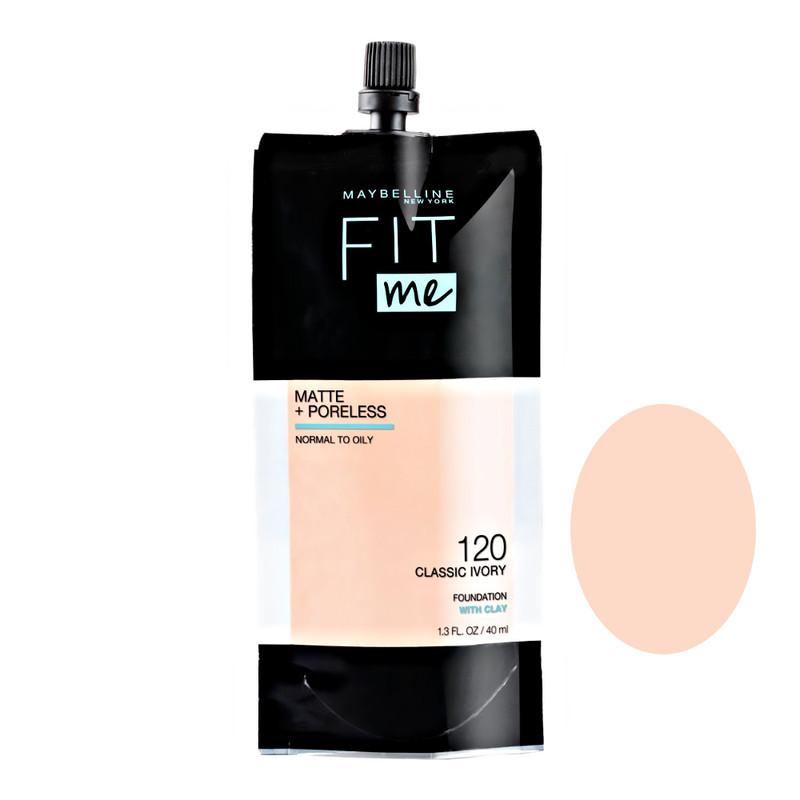 کرم پودر مایع میبلین مدل FIT ME شماره 120 مناسب برای پوست معمولی و چرب حجم 40 میلی‌لیتر