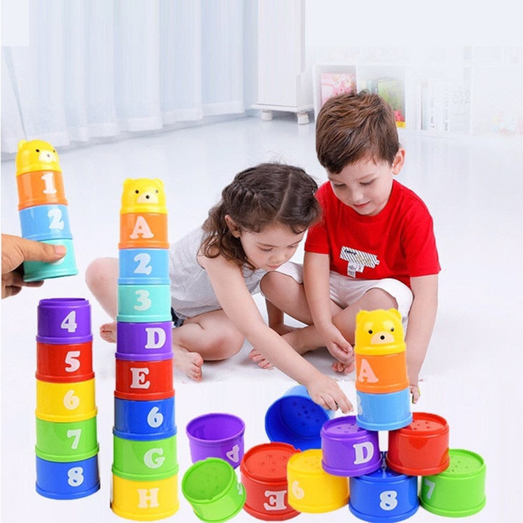 بازی آموزشی مدل برج هوش لیوانی طرح اعداد و حروف انگلیسی بسته 9 عددی