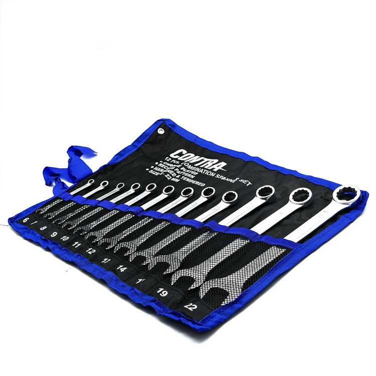 آچار یکسر تخت و یکسر رینگی کنترا مدل CRV-3113A سایز 6 الی 22 میلی متر مجموعه 12 عددی