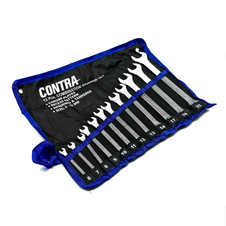 آچار یکسر تخت و یکسر رینگی کنترا مدل CRV-3113A سایز 6 الی 22 میلی متر مجموعه 12 عددی