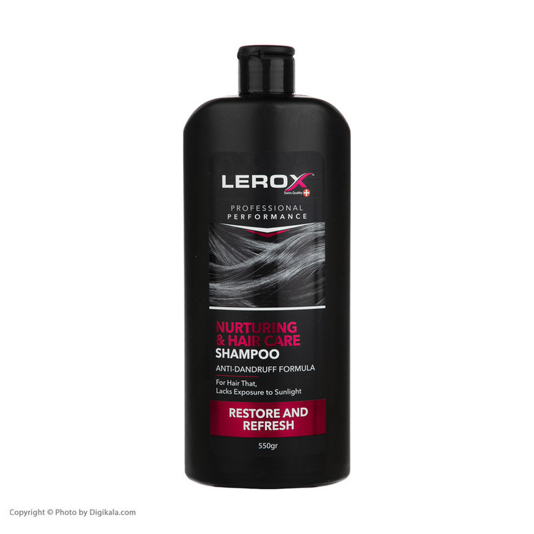 شامپو مو تقویتکننده مو لروکس مخصوص موهای آسیبدیده و خشک، وزن 550 گرم مدل Nurturing & Hair Care، ترمیمکننده، براقکننده، برطرفکننده وز مو، الکتریسیته مو و لطافتبخش با عصاره جلبک گالبنا