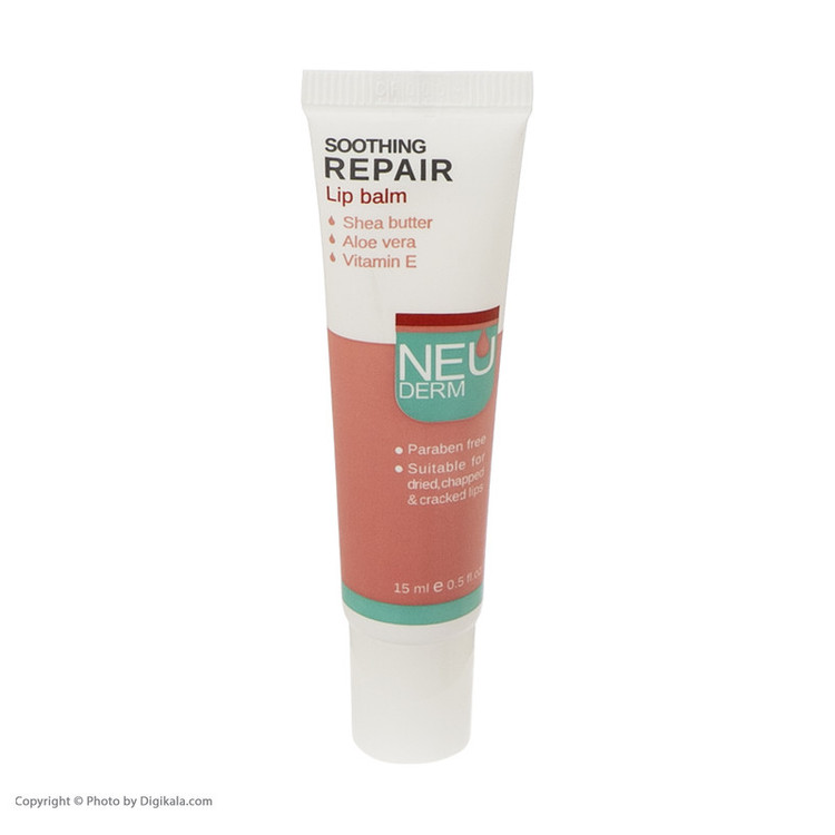 بالم لب مرطوبکننده و آبرسان نئودرم مدل Soothing Repair حجم 15 میلیلیتر با عصاره آلوئهورا، شیباتر و ویتامین E مناسب پوست خشک و حساس بدون الکل و پارابن