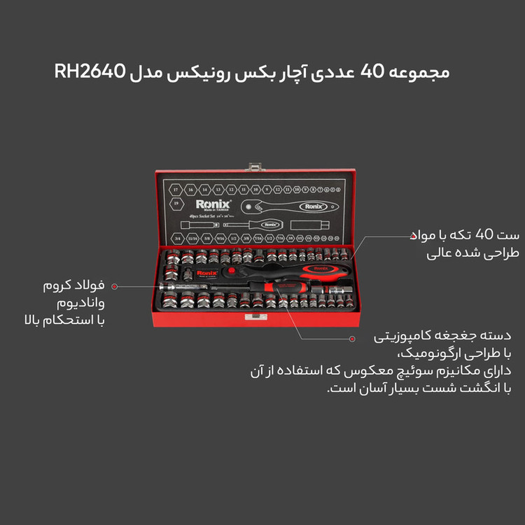 مجموعه 40 عددی آچار بکس رونیکس مدل RH2640