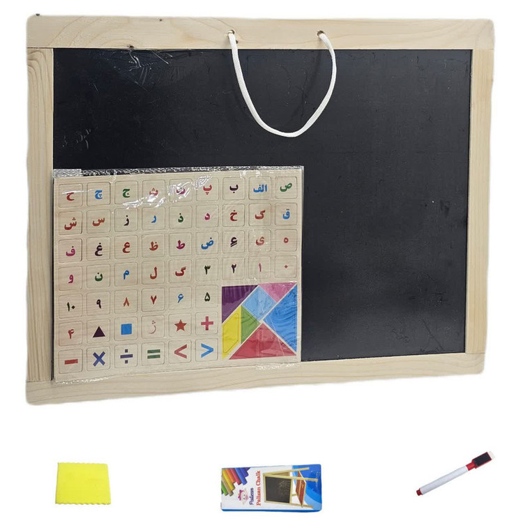 بازی آموزشی الفبای فارسی ناب سل مدل تخته گچی و وایت برد دورو دیواری کد DOUBLE SIDED CHALK BOARD AND WHITE BOARD