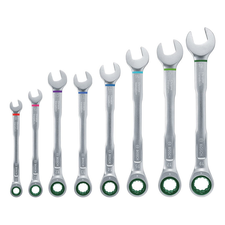 آچار یکسر تخت و یکسر رینگی جغجغه ای بوش مدل Wrench Set 8 کد 1600A027PS بسته 8 عددی