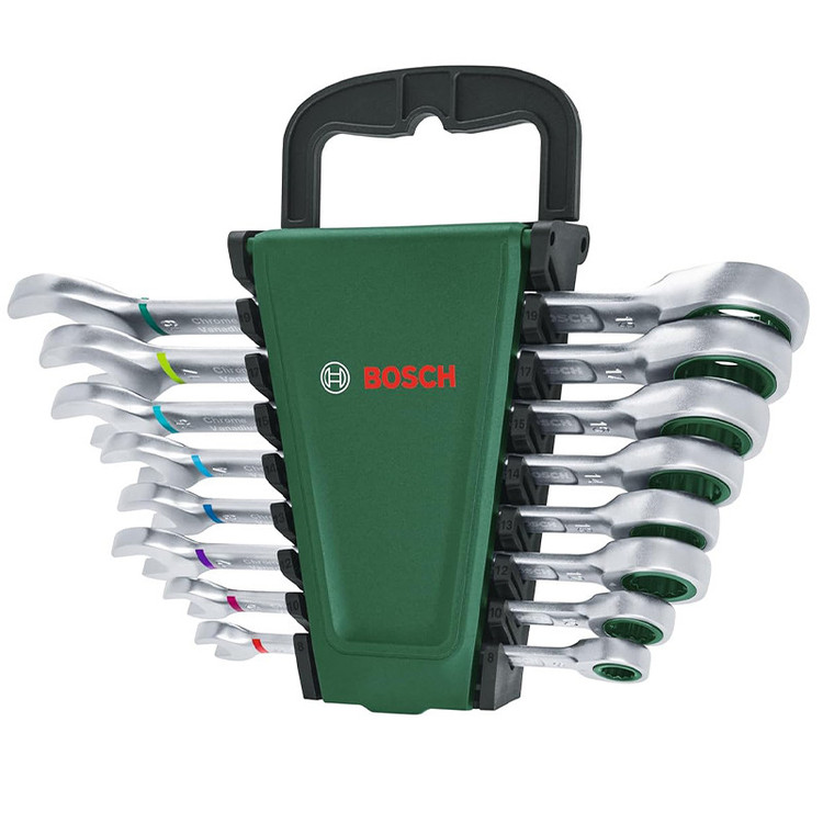 آچار یکسر تخت و یکسر رینگی جغجغه ای بوش مدل Wrench Set 8 کد 1600A027PS بسته 8 عددی