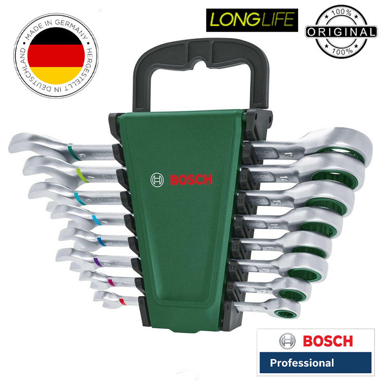 آچار یکسر تخت و یکسر رینگی جغجغه ای بوش مدل Wrench Set 8 کد 1600A027PS بسته 8 عددی