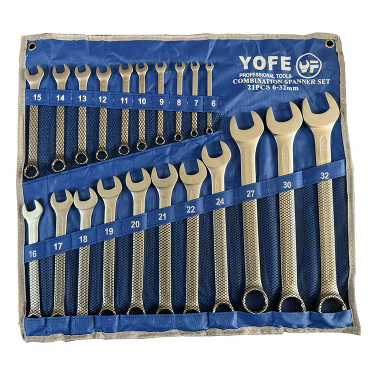 آچار یکسر تخت و یکسر رینگی یوفی مدل Cr-V مجموعه 21 عددی