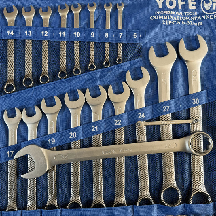 آچار یکسر تخت و یکسر رینگی یوفی مدل Cr-V مجموعه 21 عددی