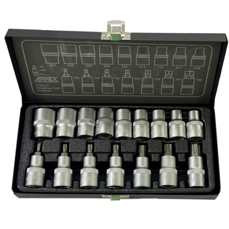 آچار بکس ستاره ای اپکس مدلSMT-APPEX-ALEN BOXI-E -T1/2INCH-APX6016-NEW مجموعه 16 عددی