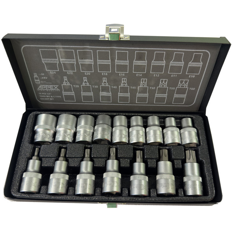 آچار بکس ستاره ای اپکس مدلSMT-APPEX-ALEN BOXI-E -T1/2INCH-APX6016-NEW مجموعه 16 عددی