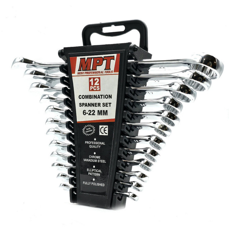 آچار یکسر تخت و یکسر رینگی ام پی تی مدل 6-22MM سایز 6الی 22 میلی متر مجموعه 12 عددی