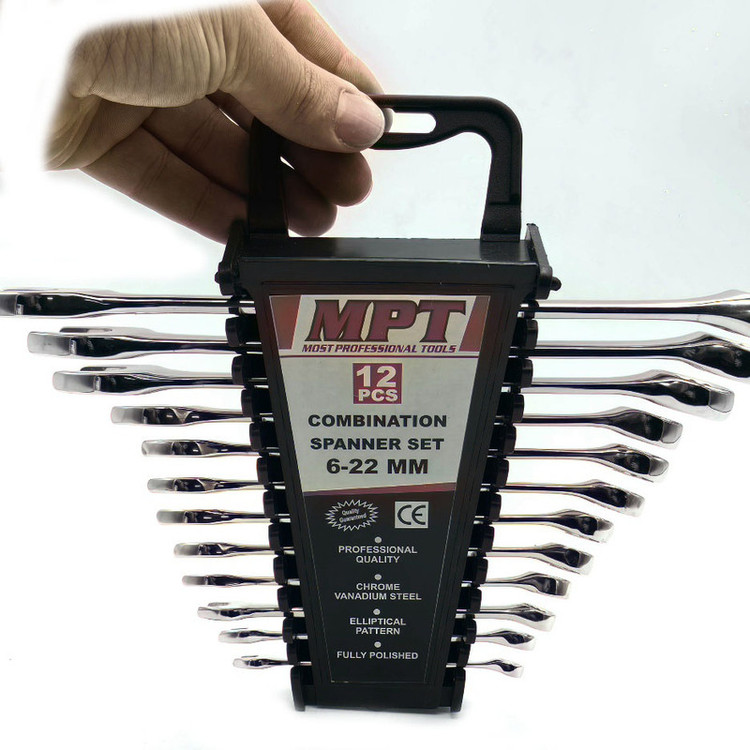 آچار یکسر تخت و یکسر رینگی ام پی تی مدل 6-22MM سایز 6الی 22 میلی متر مجموعه 12 عددی