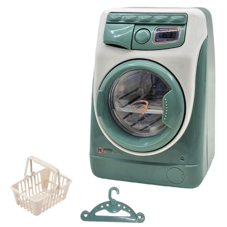 اسباب بازی ناب سل مدل ماشین لباسشویی چراغدار موزیکال کد WASHING MACHINE NAAB001 به همراه چوب لباسی و سبد لباس