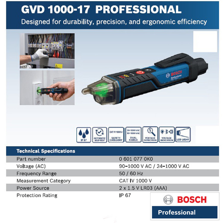 تستر ولتاژ غیرتماسی بوش مدل فوق حرفه ای GDV 1000-17 Professional