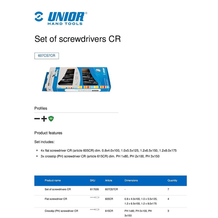 پیچ گوشتی یونیور مدل 607CS7CR بسته 7 عددی