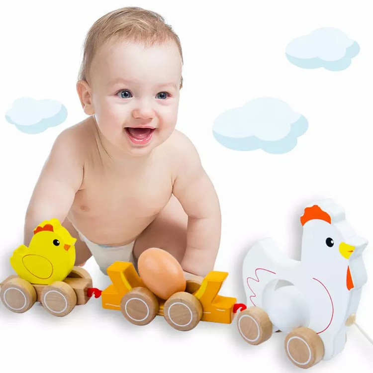 اسباب بازی مدل نخ کش چرخ دار طرح مرغ و جوجه