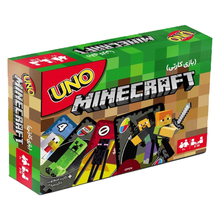 بازی فکری کارتی UNO MINECRAFT مناسب 7 سال به بالا، 2 تا 10 نفر، 112 کارت مقوایی، تاکتیک جمعآوری امتیاز، مدت بازی کمتر از یک ساعت، درجه سختی متوسط