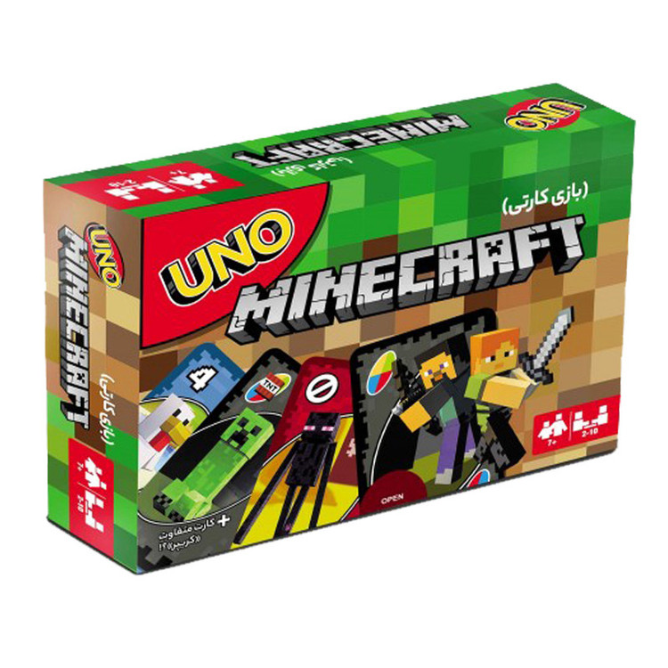 بازی فکری کارتی UNO MINECRAFT مناسب 7 سال به بالا، 2 تا 10 نفر، 112 کارت مقوایی، تاکتیک جمعآوری امتیاز، مدت بازی کمتر از یک ساعت، درجه سختی متوسط