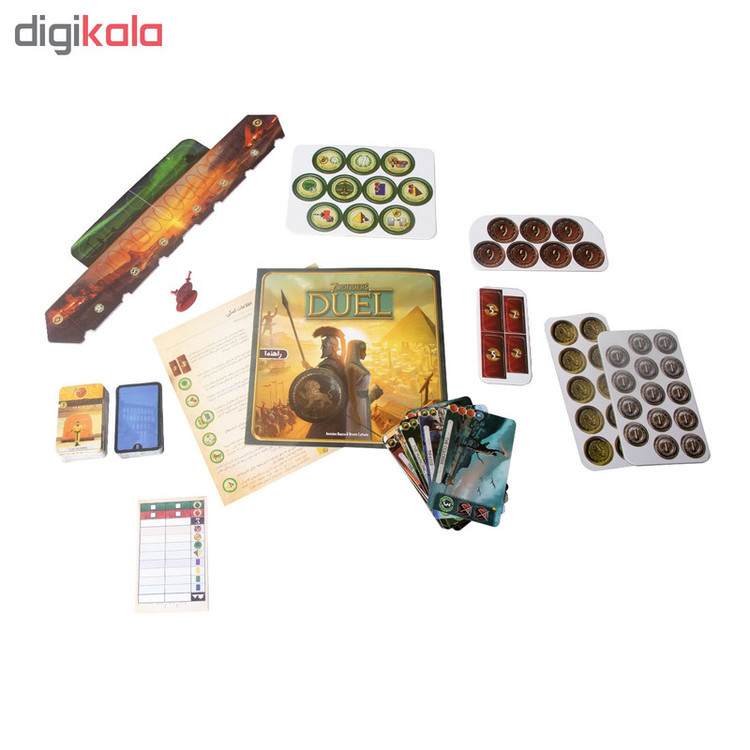 بازی فکری بردگیم استراتژی دونفره 7Wonders Duel با تاکتیک ساختوساز، مزایده، سیستم سه شرط پیروزی، پیشرفت علمی و نظامی، شامل 66 کارت دوران، 12 کارت عجایب و دفترچه راهنما، مناسب بالای 10 سال