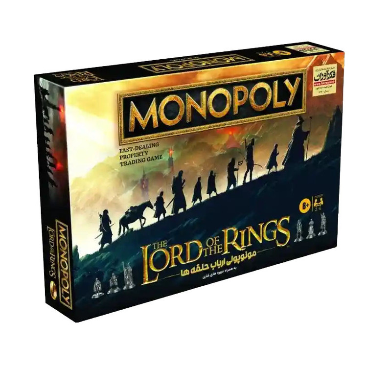 بازی فکری مونوپولی ارباب حلقهها فکرآوران مدل Monopoly بازی استراتژیک 2 تا 6 نفره با کنترل حلقه قدرت، نقشآفرینی، جمعآوری امتیاز و مدت زمان بیش از یک ساعت مناسب 8 سال به بالا