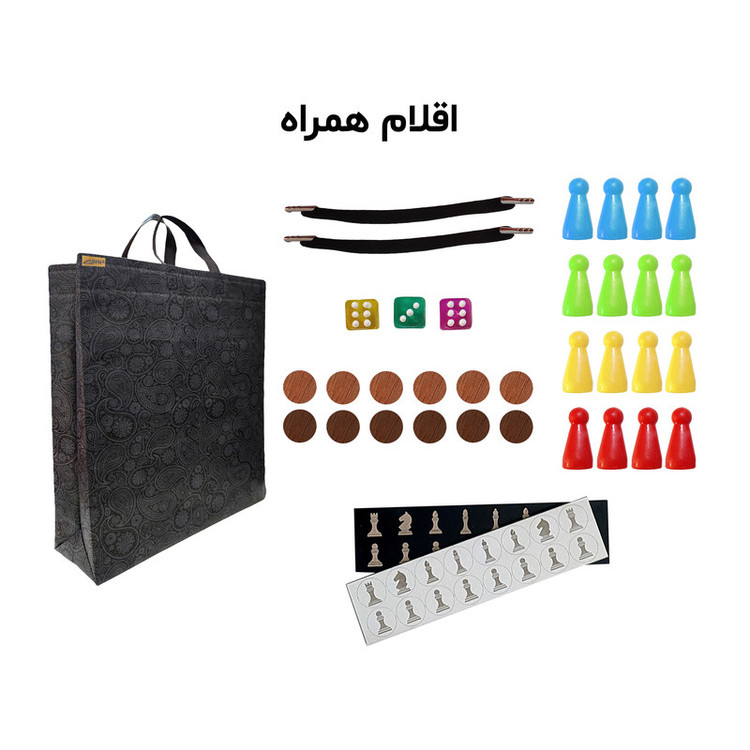 بازی فکری مجموعه 7 بازی منچ، شطرنج، مارپله، دوز، چکرز، شوتبال و ایکساو مدل فروردین با مهرههای امدیاف و پلاستیک، درجه سختی متوسط، ابعاد 29x29 سانتیمتر، تولید داخل