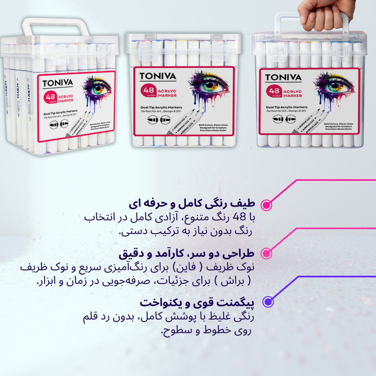 ماژیک تونیوا مدل اکریلیک کد Dual tip مجموعه 48 عددی