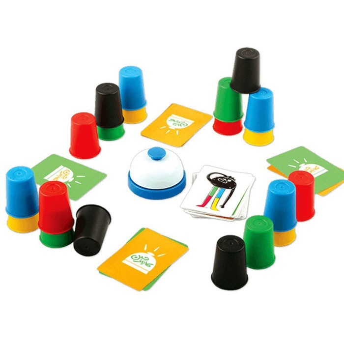 بازی فکری هوپا کاپوچین مدل Speed Cups سرعتی و تمرکزی، 2 تا 4 نفره، مناسب بالای 5 سال، دارای 54 کارت تصویری و 20 لیوانک رنگی، شامل زنگ بازی و سه سطح سختی، تقویت مهارتهای تمرکز، سرعت و هماهنگی دست و چشم
