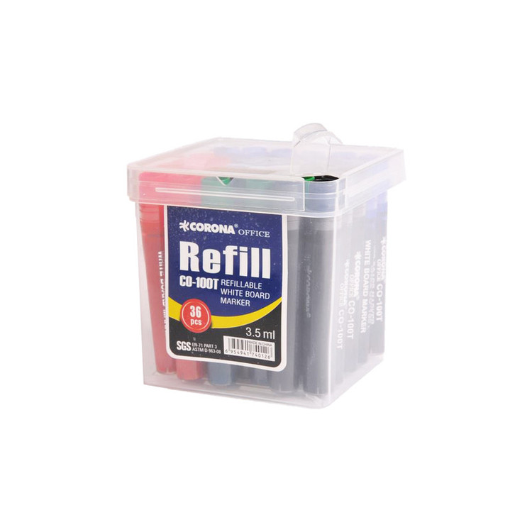 ماژیک وایت برد کرونا مدل Refillable کد CO-1090 بسته 12 عددی به همراه جوهر یدک