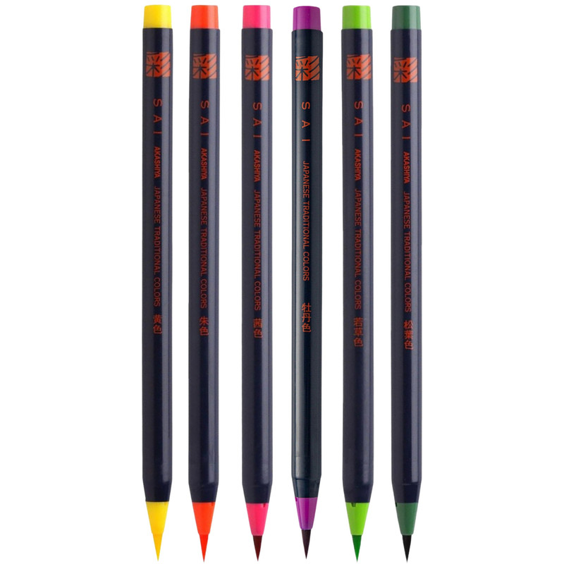 ماژیک آبرنگی آکاشیا مدل براش SAI JAPANESE TRADITIONAL COLORS بسته 6 عددی