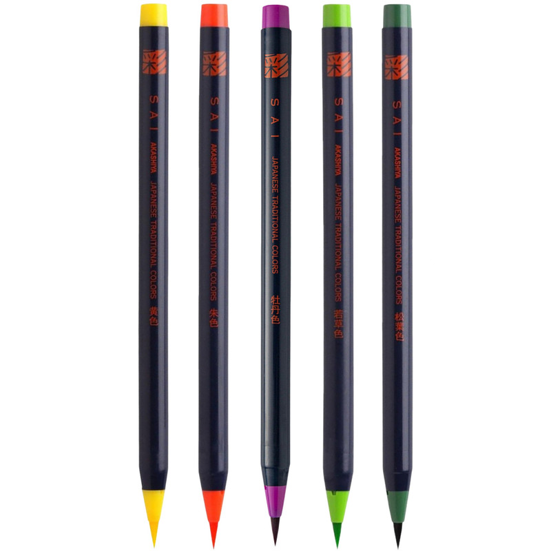 ماژیک آبرنگی آکاشیا مدل براش SAI JAPANESE TRADITIONAL COLORS بسته 5 عددی